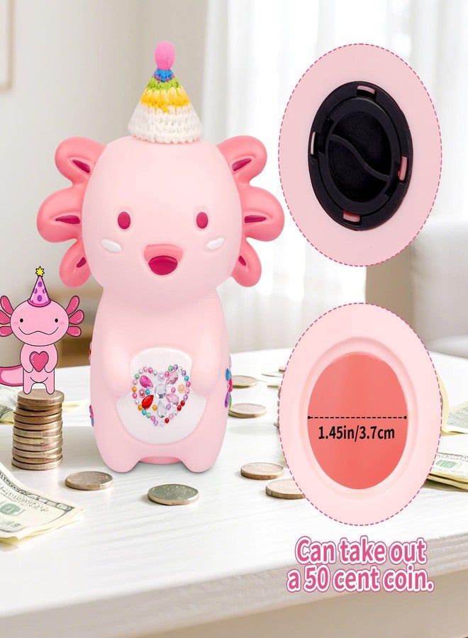 JIZWPOOM Axolotl Piggy Bank,Cute Coin Bank with Hat Stickers and Rhinestone,Unbreakable Plastic Money Bank,Piggy Bank Toy for Kids Adults Boys Girl Great Birthday Gifts - Image 5